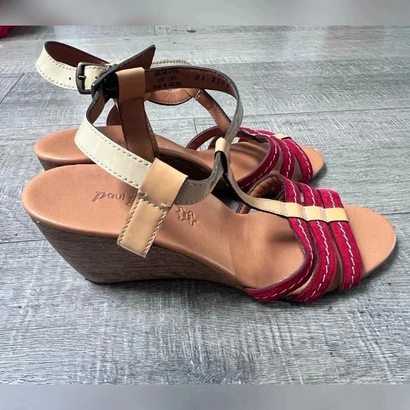Paul Green Phoenix red/tan wedge strappy sandals Size 8.5 $369 - Picture 1 of 5